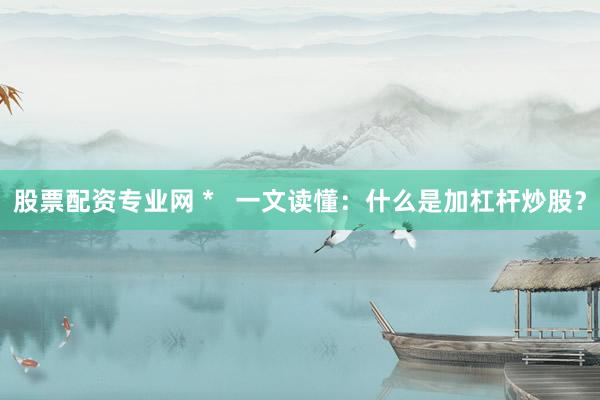 股票配资专业网 *   一文读懂：什么是加杠杆炒股？