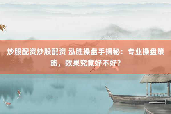炒股配资炒股配资 泓胜操盘手揭秘：专业操盘策略，效果究竟好不好？