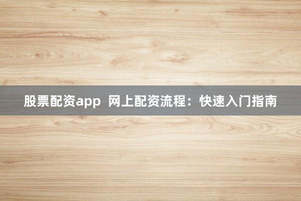 股票配资app  网上配资流程：快速入门指南