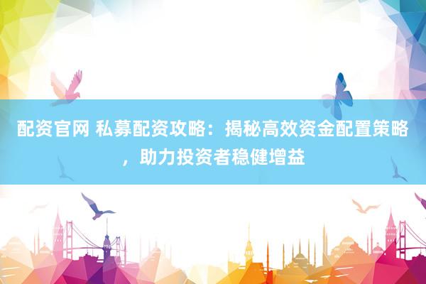 配资官网 私募配资攻略：揭秘高效资金配置策略，助力投资者稳健增益