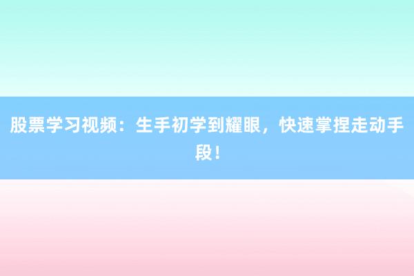股票学习视频:生手初学到耀眼,快速掌捏走动手段!