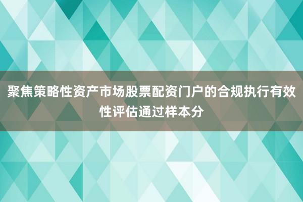 聚焦策略性资产市场股票配资门户的合规执行有效性评估通过样本分